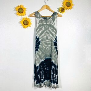 A New Approach Green White Navy Blue Sleeveless Stretchy Boho Midi Dress Size M